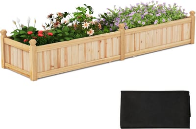 COSTWAY Wamat, verhoogd bloembed, hout, plantenbak met scheidingswand, afvoergaten en vliesfolie, tuinbed, plantenbed, voor tuin, gazon, terras, balkon, dennenhout, 227 x 59,5 x 40 cm (natuur)