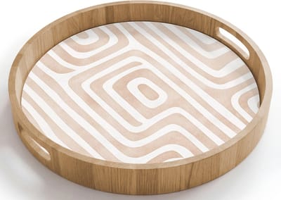 Dienblad rond 40x40 cm - Schootdienblad hout - Decoratief - Labyrint - Beige - Borrelplank rechthoek - Plateau houten dienbladen