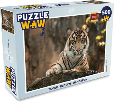 Puzzel Tijger - Rotsen - Bladeren - Legpuzzel - Puzzel 500 stukjes