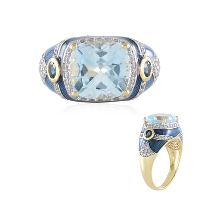 Cavill - Zilveren Ring met 5,4 ct Hemelsblauwe Topaas - 925 Sterling Zilver Verguld - Vintage Kussen Slijpsel - Luxe Edelstenen Ring
