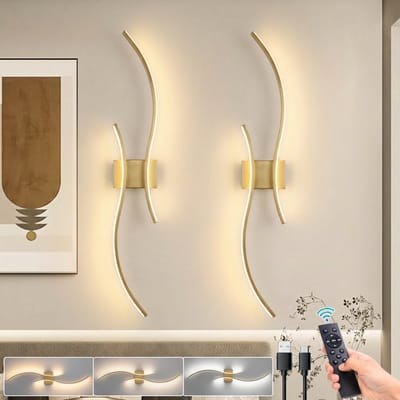 MUPOO Set van 2 Oplaadbare Wandlamp Binnen 100cm Goud – Draadloze Luxe LED Muurlampen – Dimbaar 3000K-6000K – Touch & Afstandsbediening – USB-C – Moderne Lange Wandlampen voor Woonkamer Gang Slaapkamer