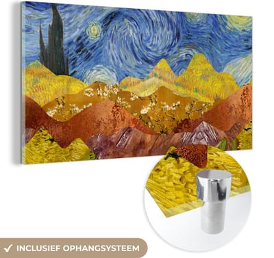 MuchoWow® Glasschilderij 40x20 cm - Schilderij acrylglas - Van Gogh - Kunst - Collage - Foto op glas - Schilderijen