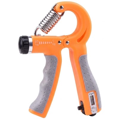 Oranje Grijs handtrainer grip trainer hand kracht trainer verstelbare hand grip versterker met teller 5-60 kg pols trainer fitness hand knijper met metalen veer voor heren en dames voor hand training vinger en onderarm oefeningen
