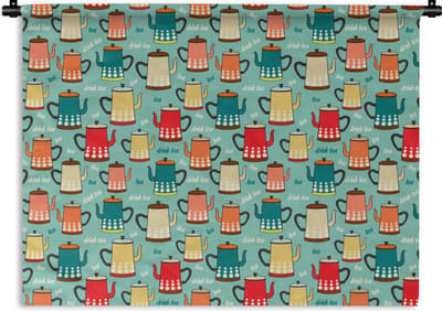 Wandkleed - Wanddoek - Patronen - Thee - Theepot - Vintage - 120x90 cm - Wandtapijt
