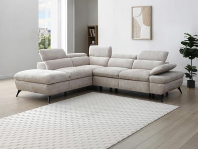 Vente-unique Hoekslaapbank met linkerhoek van beige getextureerde stof SURDELI