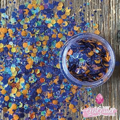 GetGlitterBaby® - Lampegat Glitter Oranje Blauwe Biologische / Eindhoven Biologisch afbreekbare Chunky Festival Glitters voor Lichaam en Gezicht / Biodegradable Face Body Carnaval Glitter Jewels Mix - Blauw