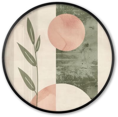 Poster in lijst Rond - Fotolijst 60x60 cm - Posters - Geometrisch - Roze - Groen - Natuur - Ronde posterlijst zwart - Decoratie - Wanddecoratie woonkamer - Muurdecoratie slaapkamer