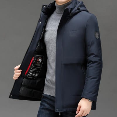 Manteau d'hiver à capuche en coton pour hommes d'âge moyen et âgés, une pièce mi-longue 3XL bleu
