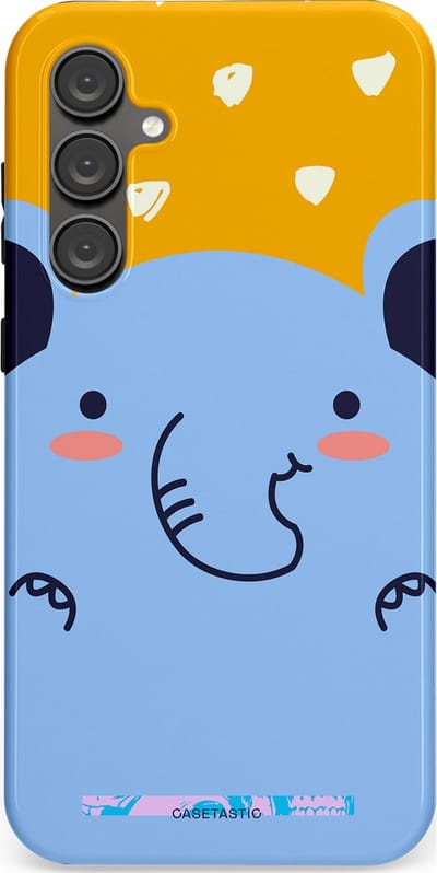 Casetastic hoesje geschikt voor Samsung Galaxy S23 FE - Dubbellaagse bescherming - Knuffel van olifant - Fashion Case - Lichtblauw Okergeel
