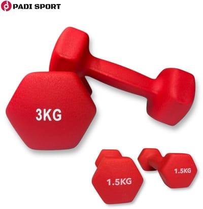 Padisport dumbells Rood 1.5 en 3 kg - dumbells 3 kg - gewichten set halters - gewichten set dumbbell