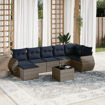 vidaXL - 8-delige - tuinbankset - met - kussens, - grijs - polyrotan
