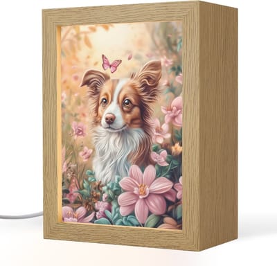 Nachtlampje 15x20 cm - Kinder lampje - Hond - Bloemen - Roze - Tafellamp kinderkamer - Slaapkamer lamp - Bedlamp kinderen - Kinderlampje stopcontact - Wandlamp babykamer - Nachtlampjes