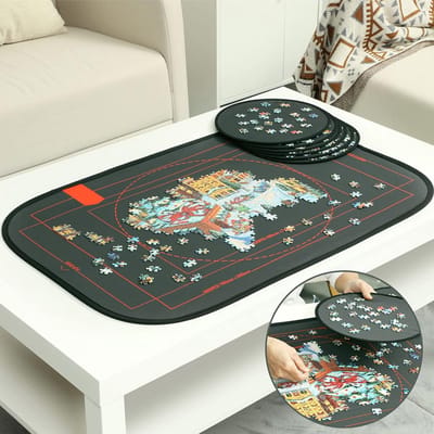 VIN® Puzzelmat 1000 Stukjes – Puzzelbord Met 6 Laden - Opvouwbare Puzzelmap Met Opbergtas – Portapuzzle – Zwart – 700x500mm