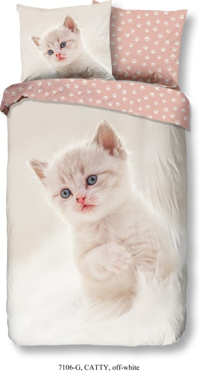 Good Morning dekbedovertrek poes - 1 persoons 140x200/220 cm - Ecru - 100% Katoen renforce