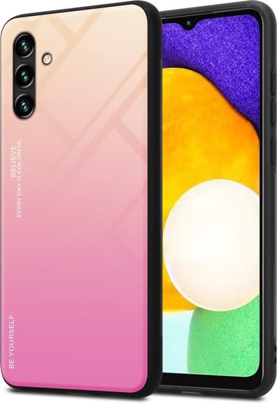 Cadorabo Hoesje geschikt voor Samsung Galaxy A13 5G in GEEL - ROZE - Tweekleurige beschermhoes van TPU-silicone Case Cover en achterzijde van gehard glas