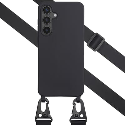Selencia Hoesje - Geschikt voor Samsung Galaxy S24 FE - Siliconen hoesje met afneembaar koord - Zwart