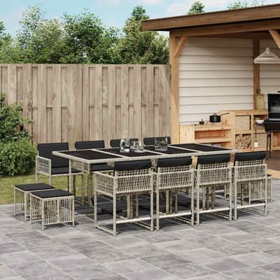 vidaXL - 13-delige - Tuinset - met - kussens - poly - rattan - lichtgrijs