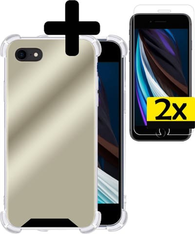 Hoesje - Met Screenprotector - 2 Stuks - Geschikt voor Apple iPhone SE (2022) - Sterk & Shockproof - Siliconen Case - Back Cover - Telefoon Hoes - Shock Proof - Telefoonhoesjes - Goud