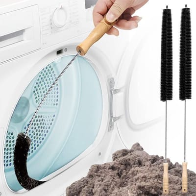 KZQ Reinigingsset voor ventilatiekanalen van drogers (2-delig) - Huishoudelijke schoonmaakmiddelen, roestvrij staal 304, pluizenborstel voor drogers, essentiële pluizenverzamelaar voor huishoudelijk gebruik, stofafzuiger, stofzuigerborstel