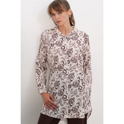 Floral Viscose Crepe Gemaakt Lange Shirt met Ceintuur