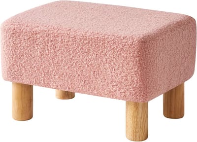 BSS® Voetenbankje / Poef – Rechthoekig – Zachte Gewatteerde Zitting – Met Houten Poten 40 × 29 × 25 cm – Roze