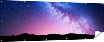Gards Tuinposter Melkweg met een Roze Gloed - Sterrenhemel - 210x70 cm - Tuindoek - Tuindecoratie - Wanddecoratie buiten - Tuinschilderij