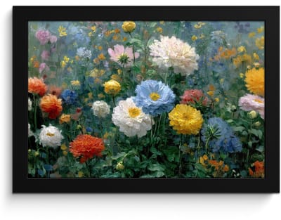 Poster in lijst - Fotolijst 30x20 cm - Posters - Close-up - Veld - Bloemen - Kleurrijk - Posterlijst zwart - Decoratie - Wanddecoratie woonkamer - Muurdecoratie slaapkamer