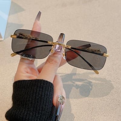 Hoge Prestatie Vintage Randloze Geslepen Rand Zonnebril Luxe Gouden Luipaard Frame UV400 Mode Designer Brillen