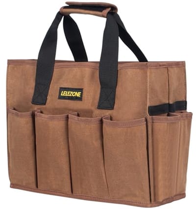 Grote Gereedschapstas van Waxed Canvas – 16 oz. Opbergtas met Hoofdvak en 12 Buitenpockets voor Organisatie
