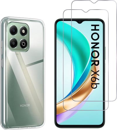 Hoesje Ultraslank geschikt voor Honor x6b backcover siliconen Transparant en 2 stuks ScreenProtector Gehard Glas