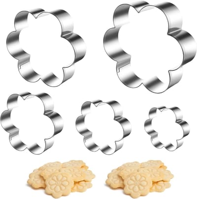 Set van 5 RVS Bloem Koekjesuitsteekvormen voor Daisy en Plomblossom, Perfect voor Fondant en Biscuit Bakken in de Keuken