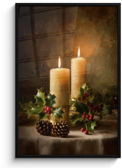 Poster in lijst - Fotolijst 80x120 cm - Posters - Kaarslicht - Kerst - Veelkleurig - Posterlijst zwart - Decoratie - Wanddecoratie woonkamer - Muurdecoratie slaapkamer - Kerstversiering - Kerstdecoratie voor binnen - Kerstmis