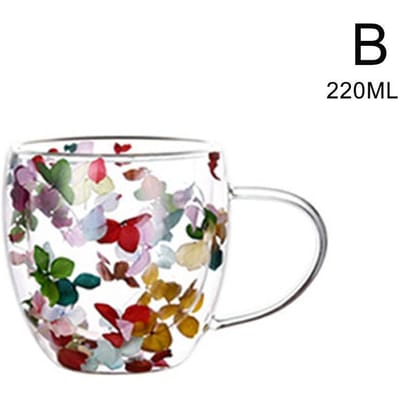 Gedroogde Bloem Dubbelwandige Glazen Mok 350ml Koffiemok met Gedroogde Bloemen Decoratieve en Creatieve Bloemenmok Dubbelwandige Bloemenkop 220ML-350ML