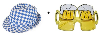 1x Festival hoedje geblokt blauw/wit + 1x Bier bril - Festival themafeest biertje verjaardag Bierfeest apres ski
