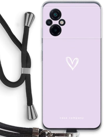 Case Company® - Hoesje met koord geschikt voor Xiaomi Poco M5 hoesje met Koord - Klein hartje paars - Telefoonhoesje met Zwart Koord - Bescherming aan alle Kanten en Over de Schermrand
