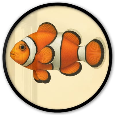 Poster in lijst Rond - Fotolijst 40x40 cm - Posters - Vis - Oranje - Strepen - Ronde posterlijst zwart - Decoratie - Wanddecoratie woonkamer - Muurdecoratie slaapkamer