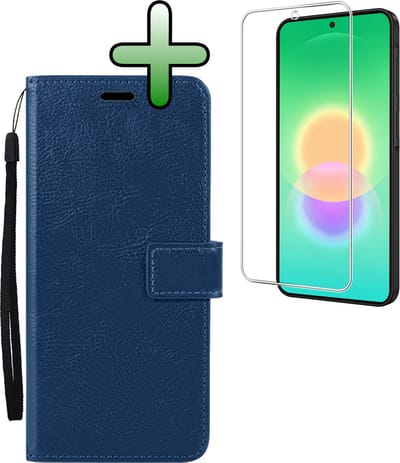 Hoesje Met Screenprotector - Geschikt voor Samsung Galaxy A27 - Luxe Pasjeshouder - Bookcase Portemonee - Flip Case - Kunstleer Book Case - Flipcase - Book Cover - Walletcase - Portemonneehoes - Donkerblauw