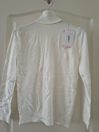 Dames col trui Senne-fijngebreid-effen wit-coltrui-koltrui-Maat M/L