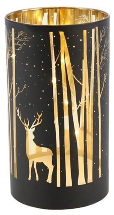 HBX natural living lantaarn LED zwart goud magisch bos 12cm decoratie.