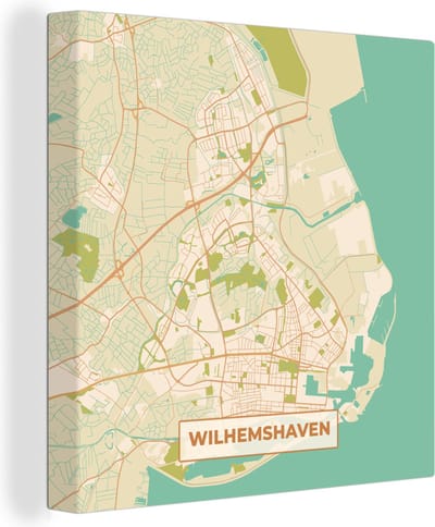 Canvas Schilderij Wilhelmshaven - Plattegrond - Kaart - Stadskaart - Vintage - 20x20 cm - Wanddecoratie
