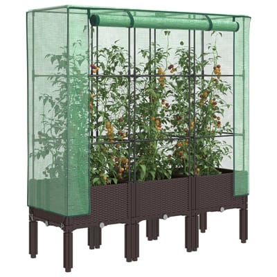 vidaXL - Plantenbak - verhoogd - met - kashoes - 120x40x140 - cm - rattanlook