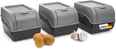 Aardappelbewaardoos | 3X middel 5L | GRIJS | Uiendoos | Stapelbare groentekist, aardappelkist, uienbewaarbak, aardappelmand, fruitcontainer, aardappelkrat, voedselbewaarbak