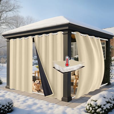Qelus Waterdichte Gequilte Zware Gordijnen - 100% Verduisterend Gordijn Effen Thermisch Isolerend Licht Warmte Geluid Kou Blokkerend Gordijn Paneel Tuin - 1 Stuk (Beige, B132 x H213cm)