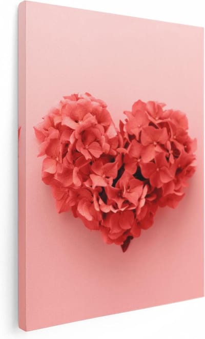 Artaza Canvas Schilderij Hart Bloemen - 30x40 cm - Klein - Muurdecoratie Roze Bloemen - Schilderijen Op Canvas Liefde