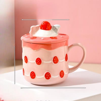 Tasse Gâteau Crème Tasse à Eau en Céramique avec Couvercle Tasse Mignonne Fille Dessin Animé Belle Meilleure Amie Cadeau d'Anniversaire 370ml