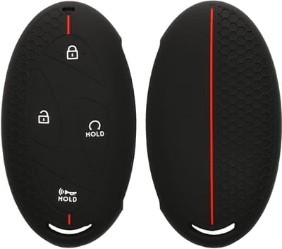 kwmobile autosleutel hoesje geschikt voor Hyundai 7-Knoppen Ioniq 6 Grandeur GN7 KONA 2023 hoes - Siliconen autosleutel behuizing - Auto sleutel case met honingraat - Sleuteletui in zwart / rood