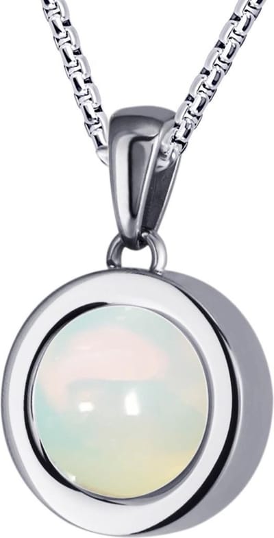 Quiges Dames Ketting met Hanger RVS Zilverkleurig en Opaal Mini Coin - SLSHS497