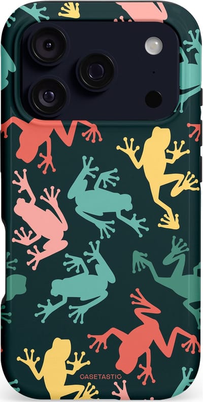 Casetastic hoesje geschikt voor Apple iPhone 17 Pro - MagSafe - Dubbellaagse bescherming - Regenwoud Kikkers - Fashion Case - Donkergrijs Petrol