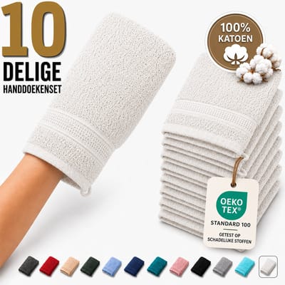 Komfortec Set van 10 Washandjes - 16x21 cm - 100% Zachte Katoen - Badstof - Sneldrogend, Wit