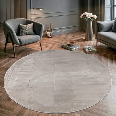 Muratap Vivant japandi abstract rond vloerkleed laagpolig beige- 160 cm rond